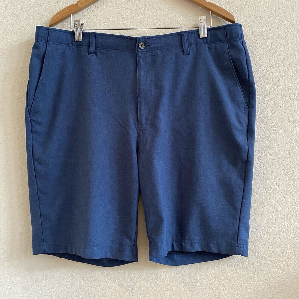 Pebble Beach Mens 40 Chino Shorts Dry-Luxe Performance Pockets Flat Golf Blue